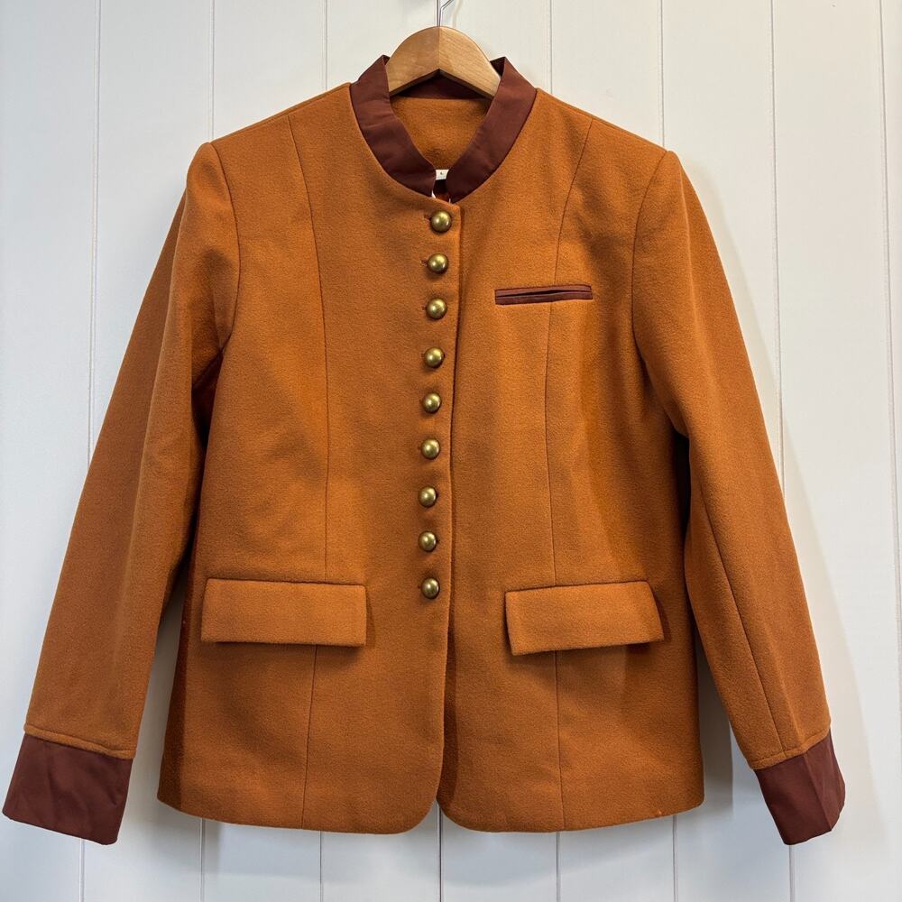 Made With Love Women Classic Academia Indie Equestrian Cozy Jacket Size L Orange